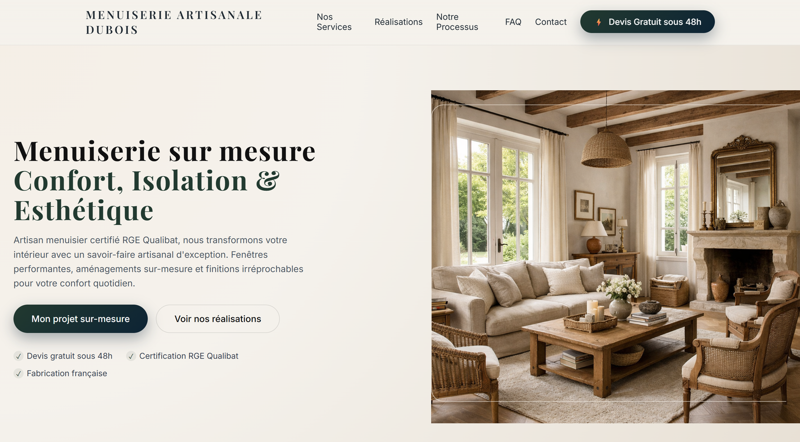 Site web menuisier - Exemple de réalisation